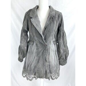 Victorian Trading Co Jacket Women L/XL Gray Lace Corduroy Button Closure